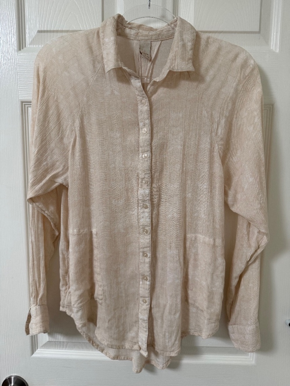 PRANA Hideaways Button Down Top in cream herringbone pattern, size small